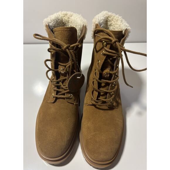 Ralph Lauren Carlee Suede Leather Whiskey Boots Booties Combat Lace-up Sz 7 NWOB - Picture 3 of 13
